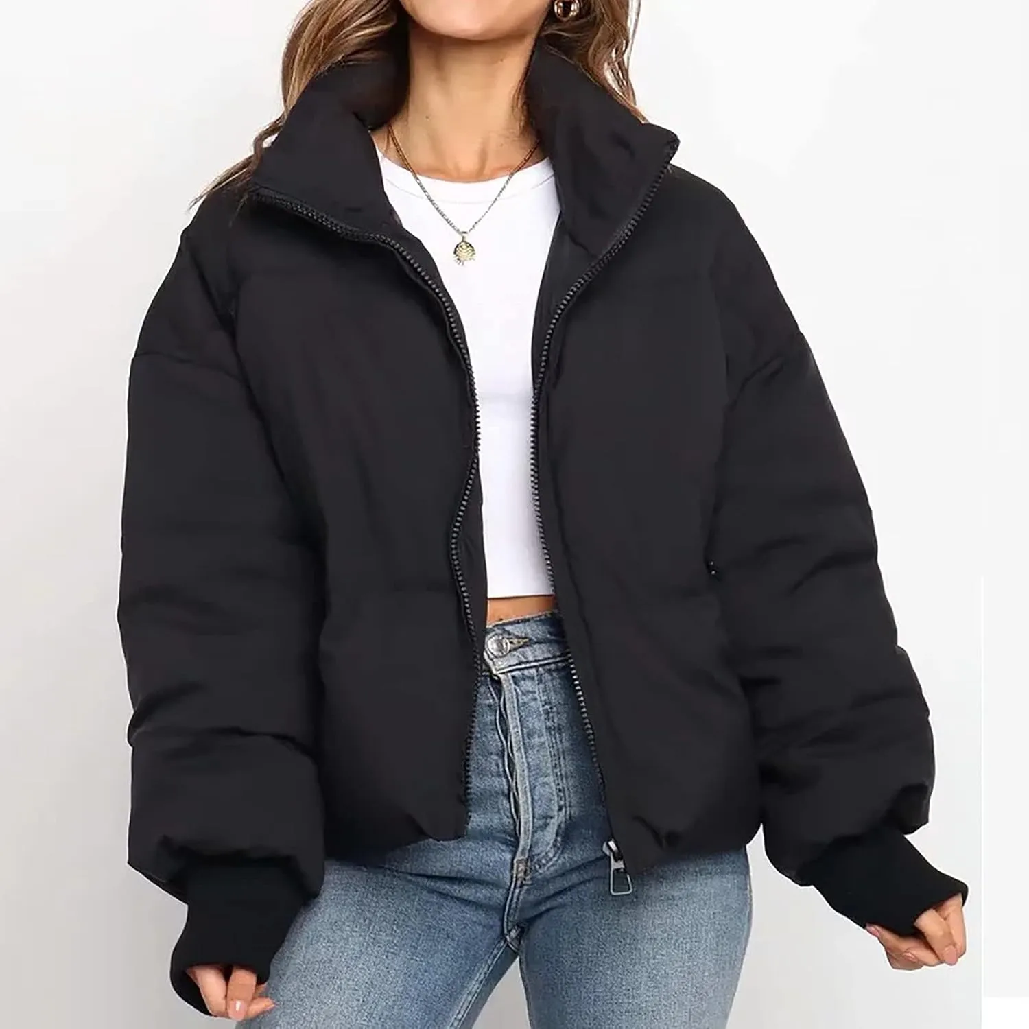 Women's Winter Puffer Coat Thicken Padded Down Jacket Outdoor Shearling Warm Quilted Casual Zipper 2024 Trendy Parka Outwear