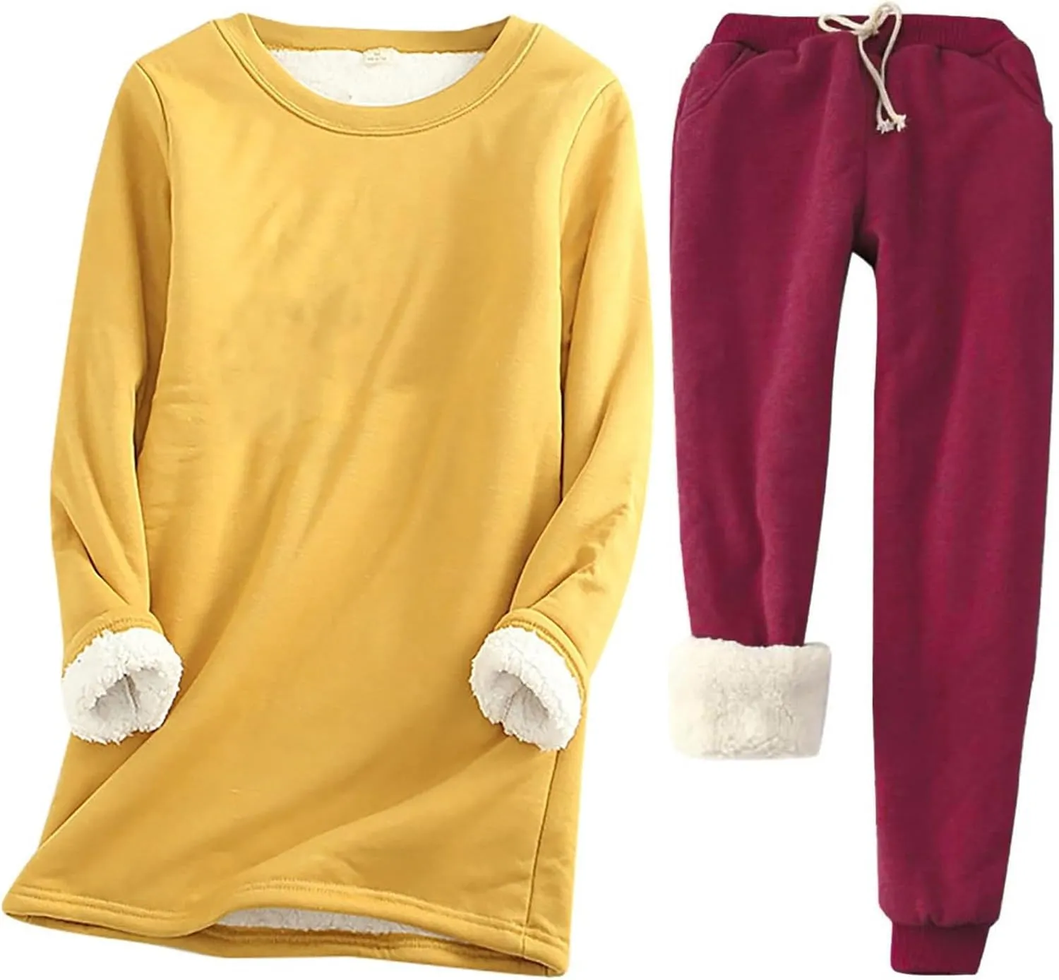 Women's Winter Warm Pajamas Sets Fleece Long Sleeve Thermal Top Fleece Joggers Loungewear Sleepwear Thermal Sets