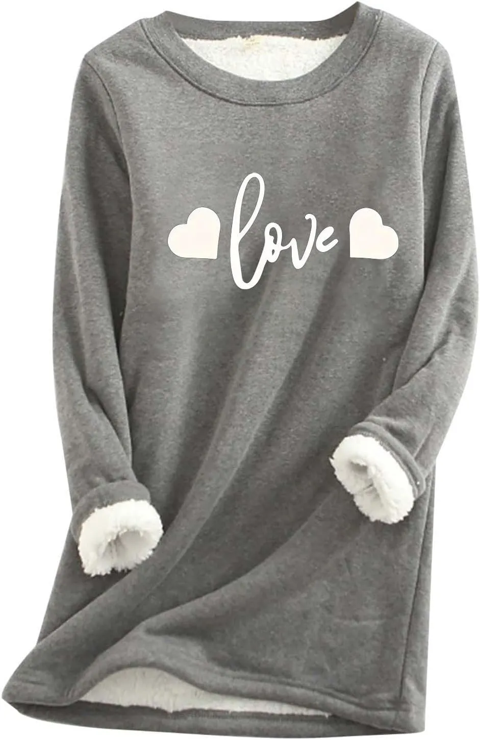 Women's Winter Warm Sherpa Lined Fleece Crewneck Letter Printed Sweatshirt Pullover Loungewear Tunic Tops