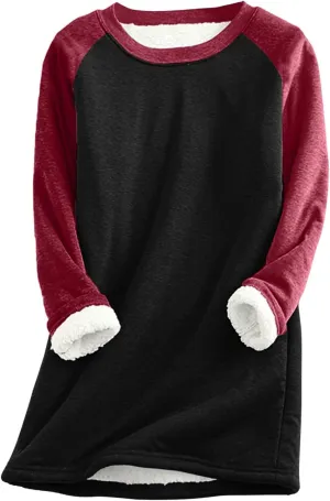 Women's Winter Warm Sherpa Lined Fleece Crewneck Pullover Sweatshirt Loungewear Tunic Tops Underwear