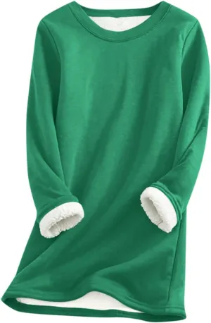 Women's Winter Warm Sherpa Lined Fleece Crewneck Pullover Sweatshirt Loungewear Tunic Tops Underwear