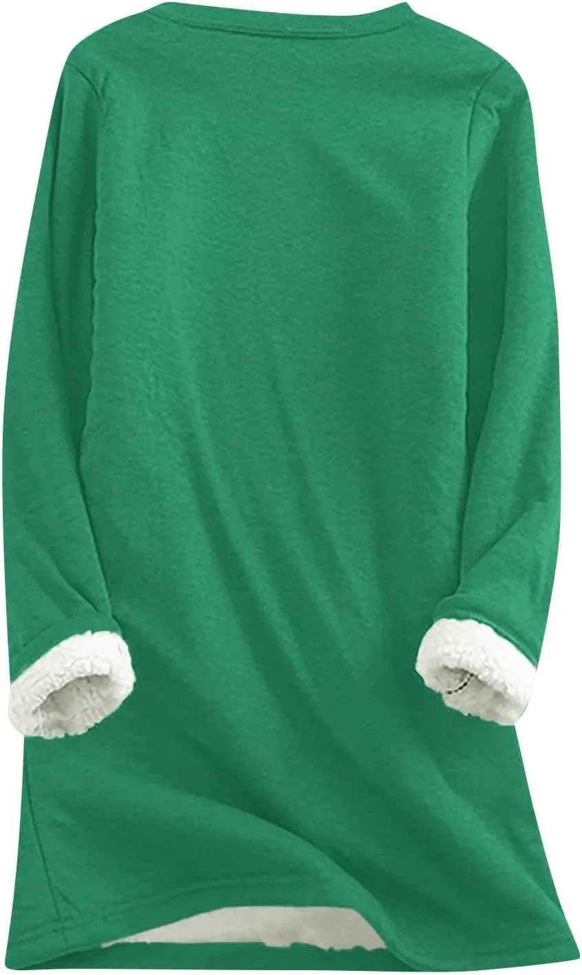 Women's Winter Warm Sherpa Lined Fleece Crewneck Pullover Sweatshirt Loungewear Tunic Tops Underwear