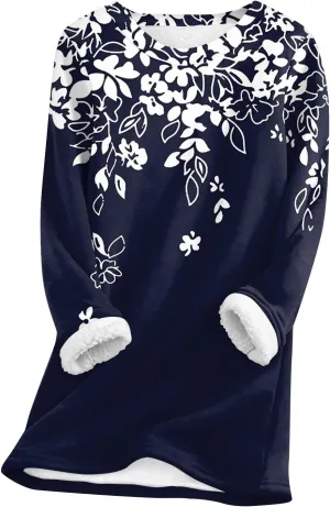 Women's Winter Warm Sherpa Lined Fleece Crewneck Pullover Sweatshirt Loungewear Tunic Tops Underwear