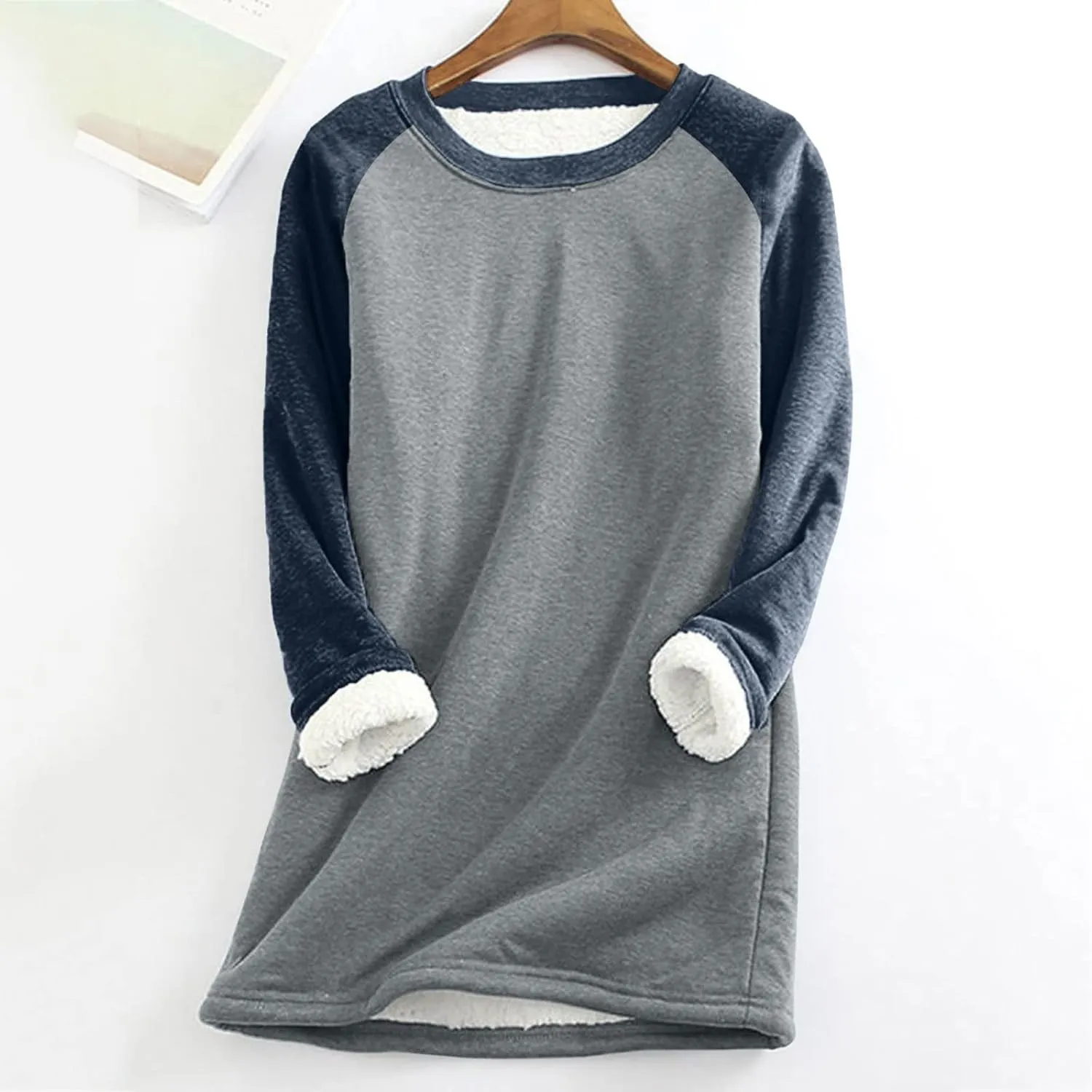 Women's Winter Warm Sherpa Lined Fleece Crewneck Pullover Sweatshirt Loungewear Tunic Tops Underwear