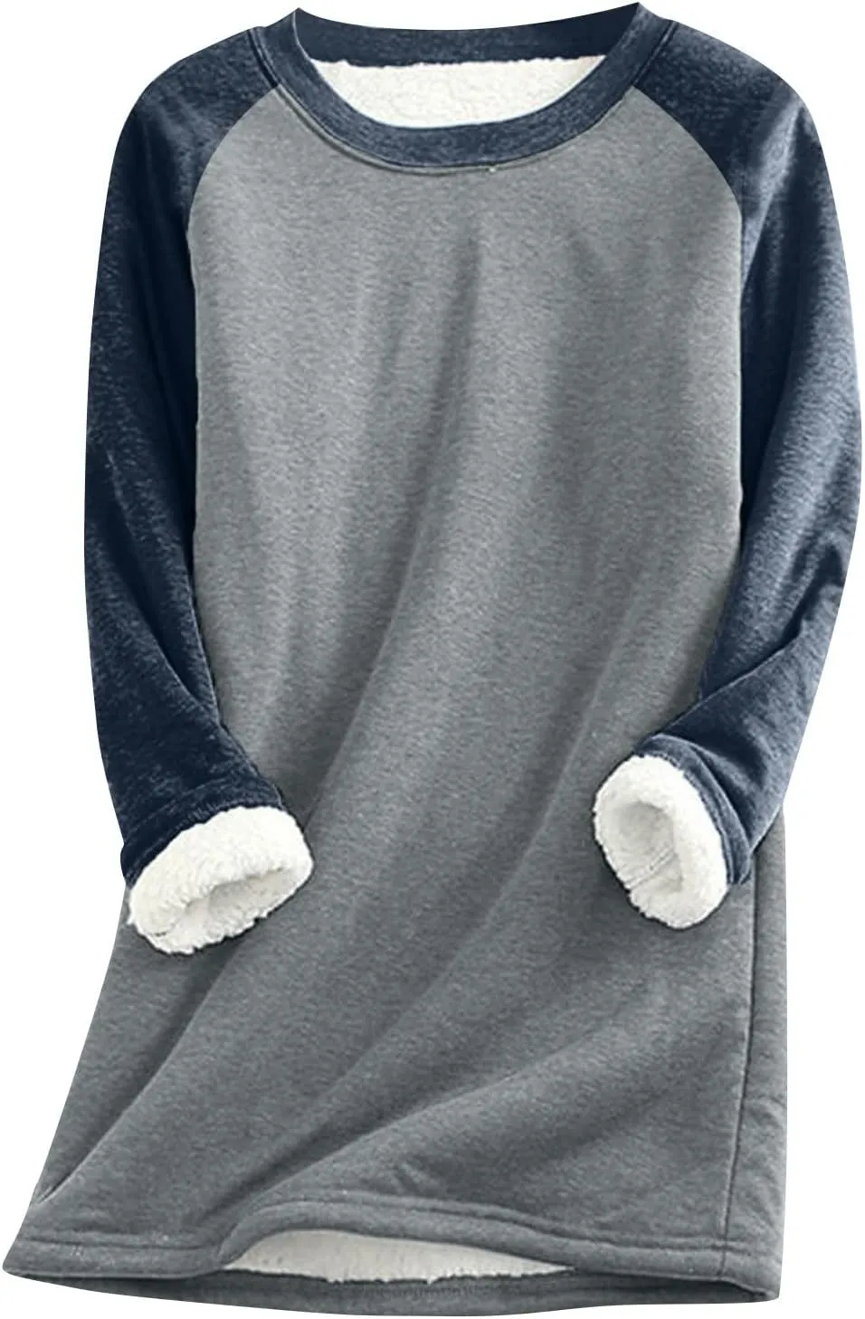 Women's Winter Warm Sherpa Lined Fleece Crewneck Pullover Sweatshirt Loungewear Tunic Tops Underwear