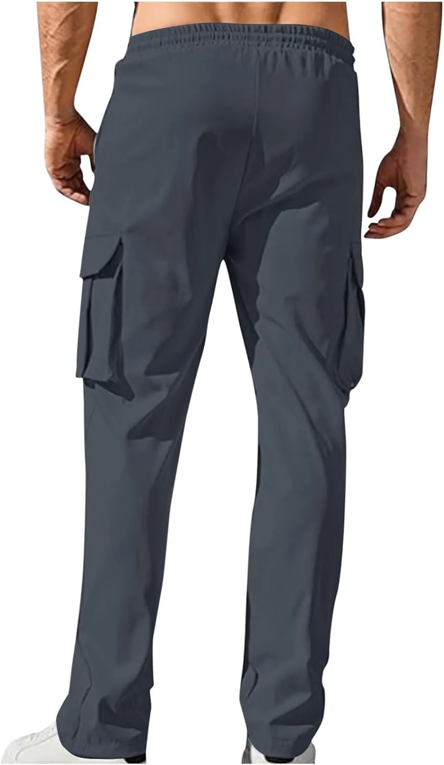 Workout Pants Men Solid Color Elastic Waist Sports Trousers Casual Straight Golf Outdoor Cargo Pants with Pockets