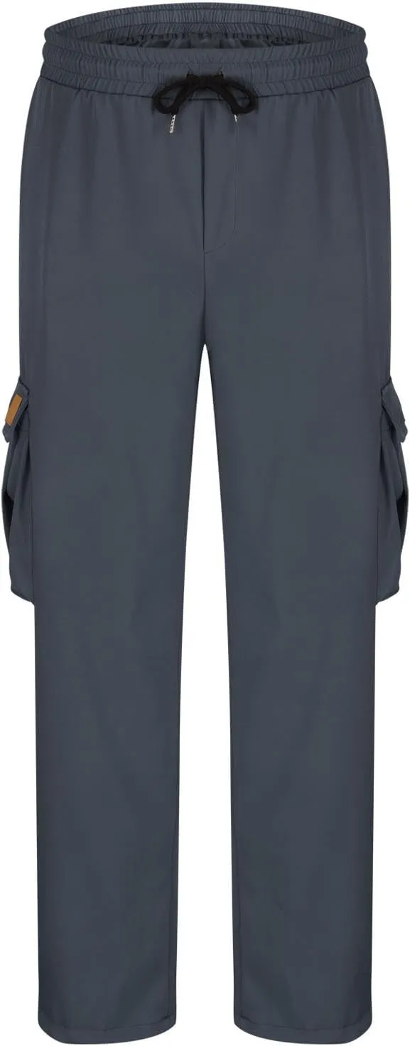 Workout Pants Men Solid Color Elastic Waist Sports Trousers Casual Straight Golf Outdoor Cargo Pants with Pockets