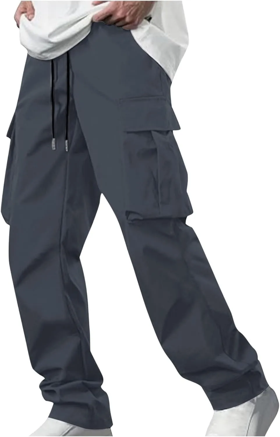 Workout Pants Men Solid Color Elastic Waist Sports Trousers Casual Straight Golf Outdoor Cargo Pants with Pockets