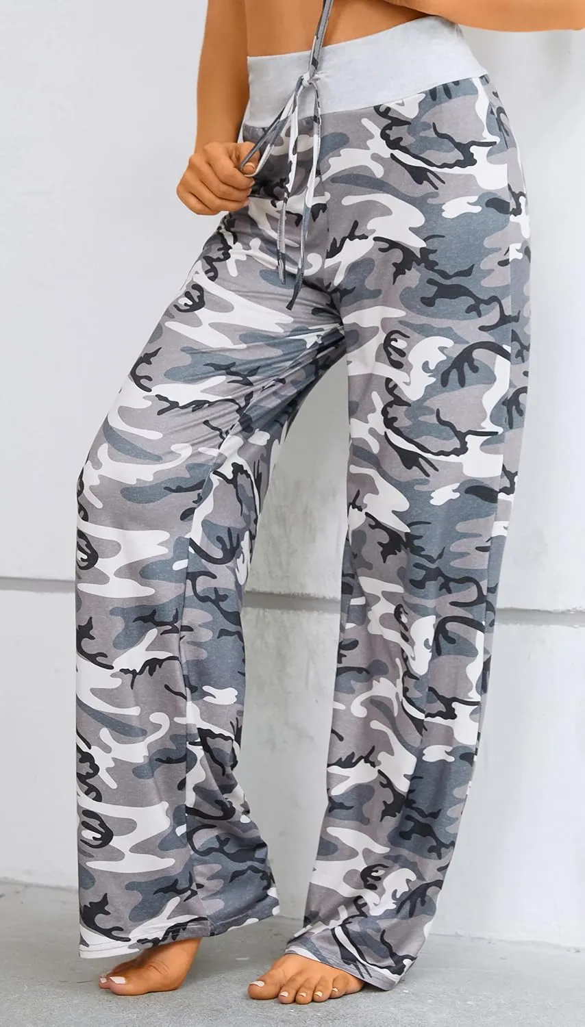 X-Image Women's Comfy Pajamas Drawstring Stretch Floral Print Long Wide Leg Lounge Pants