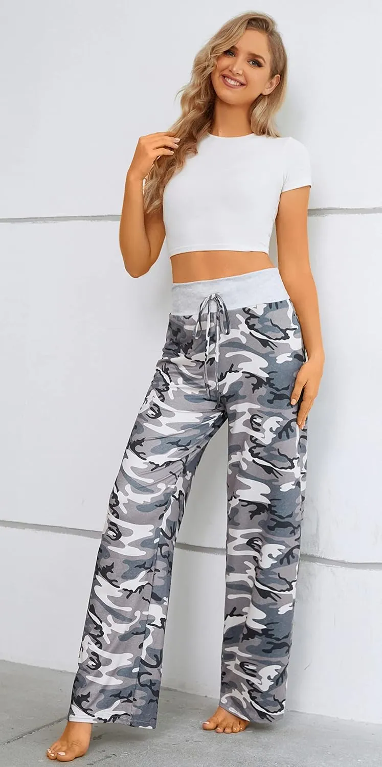 X-Image Women's Comfy Pajamas Drawstring Stretch Floral Print Long Wide Leg Lounge Pants