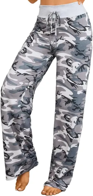 X-Image Women's Comfy Pajamas Drawstring Stretch Floral Print Long Wide Leg Lounge Pants