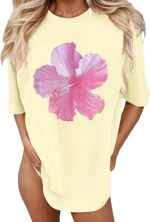 Y2k Shirts for Women Shorts Sleeve Oversized Pink Graphic Tshirt Crewneck Preppy Clothes for Teen Girls