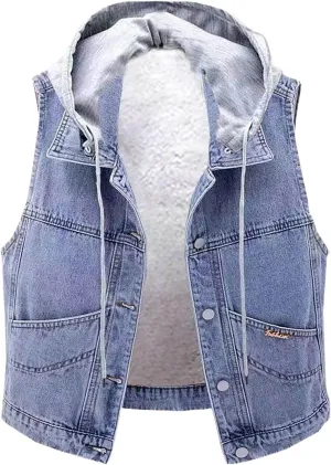 yardsong Fleece Lined Denim Vest for Women Winter Fuzzy Sherpa Sleeveless Jackets Button Down Casual Trucker Coats