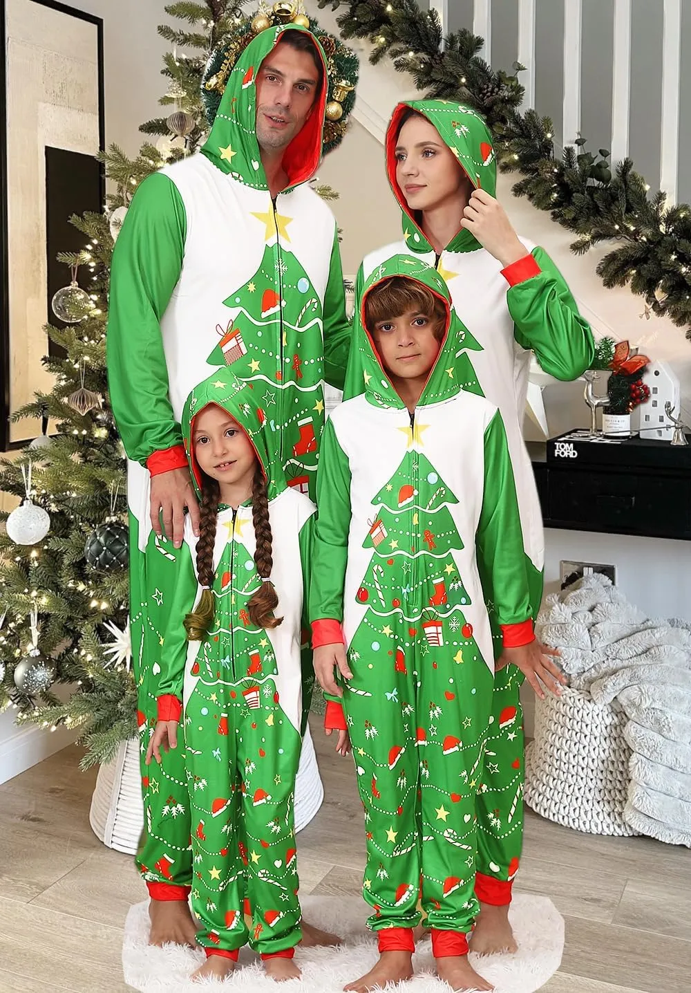 YEAXLUD Matching Christmas Pajamas for Family Couples Womens Sleepwear Mens Xmas One Piece Pjs Onesie Adult Costume