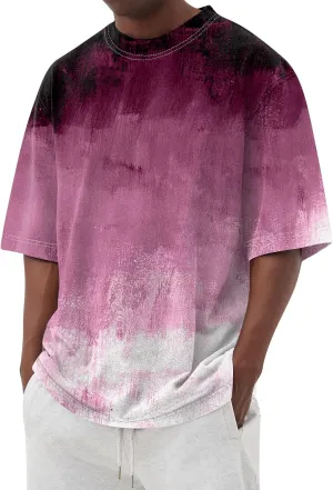 Ymosrh Men's Summer T Shirts Gradient Color Short Sleeve Crew Neck Soft Tee Shirts Beach Tops Casual Tees, S-5XL