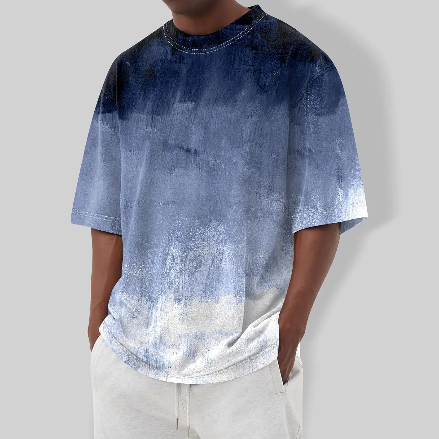Ymosrh Men's Summer T Shirts Gradient Color Short Sleeve Crew Neck Soft Tee Shirts Beach Tops Casual Tees, S-5XL