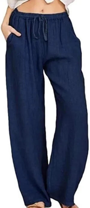 yoeasy Women Cotton Linen Drawstring Wide Leg Pants High Waisted Casual Loose Trousers with Pockets