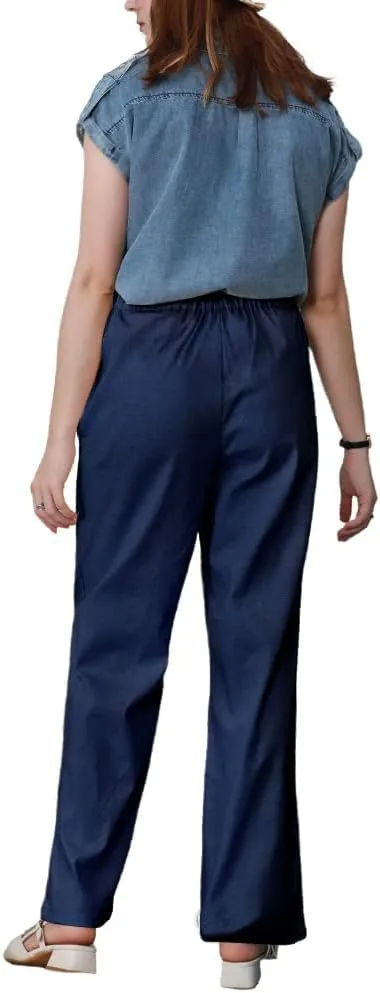 yoeasy Women Cotton Linen Drawstring Wide Leg Pants High Waisted Casual Loose Trousers with Pockets