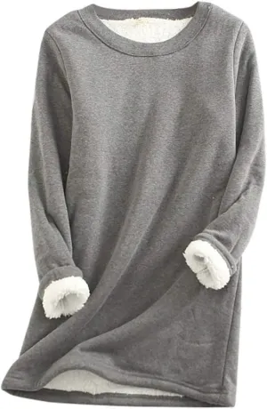YRAETENM Fleece Sweatshirts for Women Winter Warm Sherpa Lined Crewneck Pullover Loungewear Soft Comfy Long Sleeve Tunic Tops