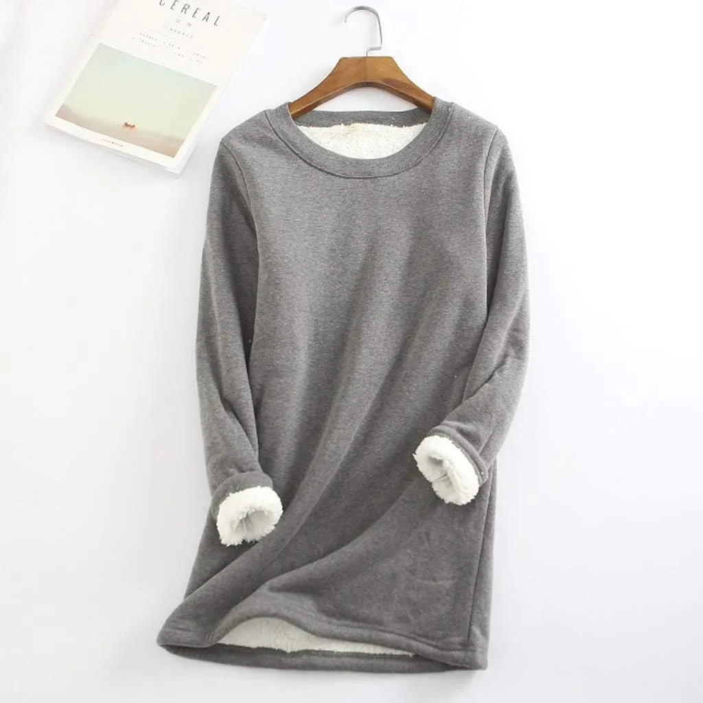 YRAETENM Fleece Sweatshirts for Women Winter Warm Sherpa Lined Crewneck Pullover Loungewear Soft Comfy Long Sleeve Tunic Tops