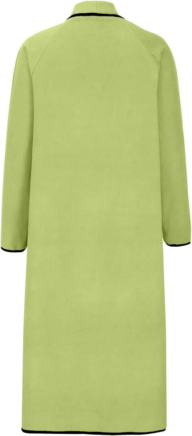 YRAETENM Long Winter Coats for Women Plus Size Warm Wool Blend Pea Coats Mid Long Lapel Open Front Trench Coats with Pockets